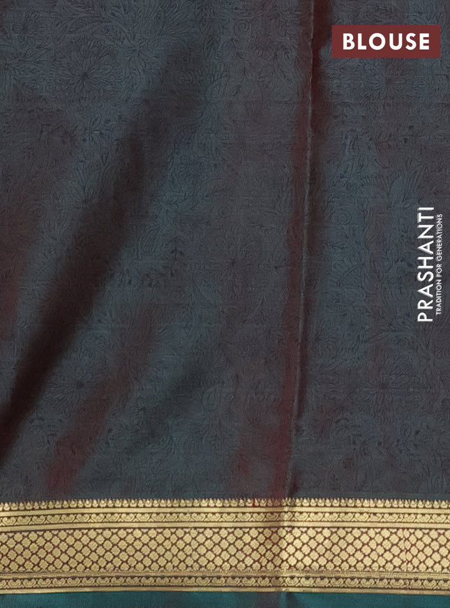 Printed silk saree dual shade of maroonish green with allover prints and zari woven border