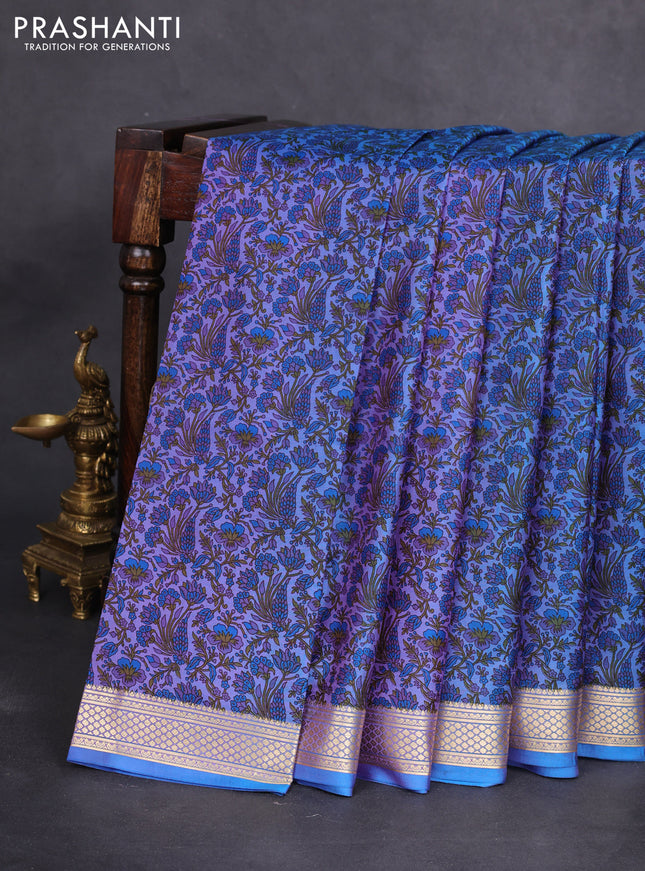 Printed silk saree dual shade of blue with allover prints and zari woven border