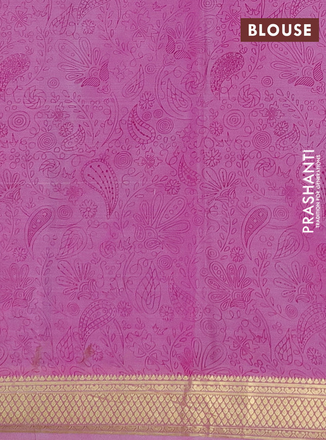 Printed silk saree light pink and pink with allover prints and zari woven border