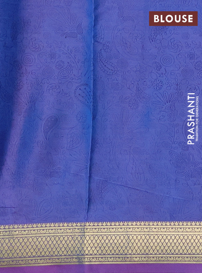 Printed silk saree dual shade of bluish purple with allover prints and zari woven border