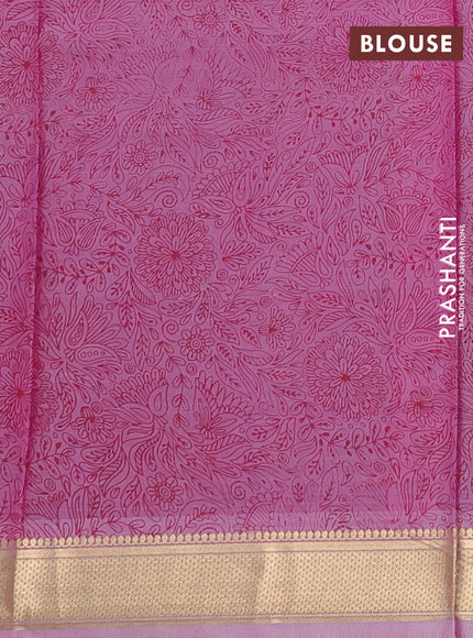 Printed silk saree lotus pink with allover prints and zari woven border