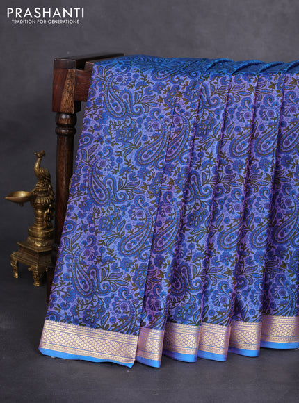Printed silk saree dual shade of blue with allover prints and zari woven border
