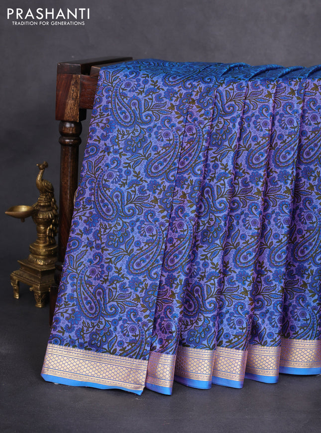 Printed silk saree dual shade of blue with allover prints and zari woven border