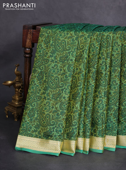 Printed silk saree dual shade of green with allover prints and zari woven border