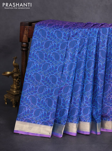 Printed silk saree dual shade of lavender with allover prints and zari woven border