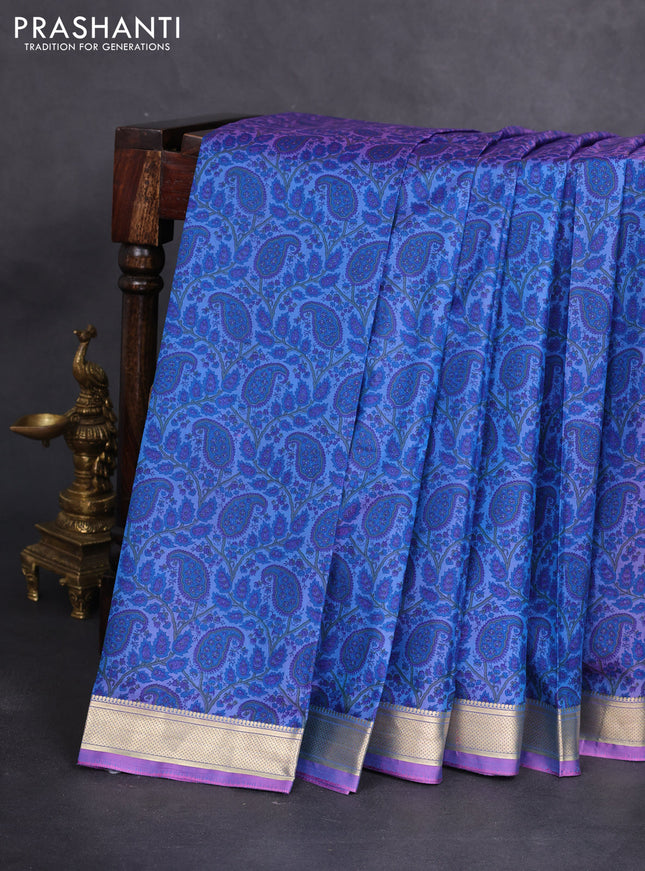 Printed silk saree dual shade of lavender with allover prints and zari woven border