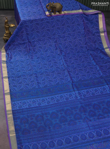 Printed silk saree dual shade of lavender with allover prints and zari woven border