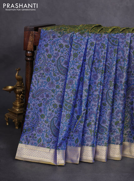 Printed silk saree dual shade of greyish blue with allover prints and printed border