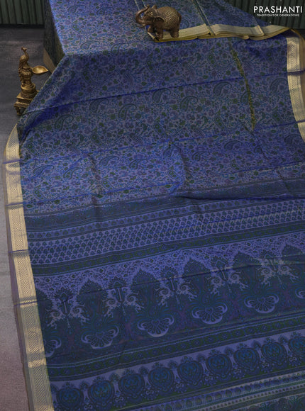 Printed silk saree dual shade of greyish blue with allover prints and printed border