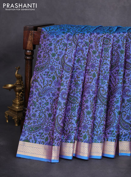 Printed silk saree dual shade of pinkish blue with allover prints and zari woven border