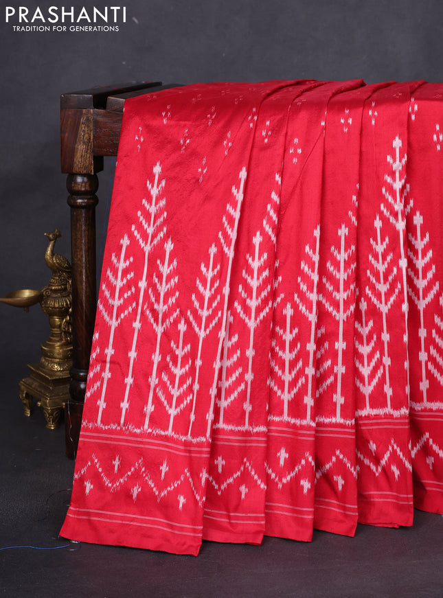 Pochampally silk saree red with allover ikat butta weaves and ikat woven border