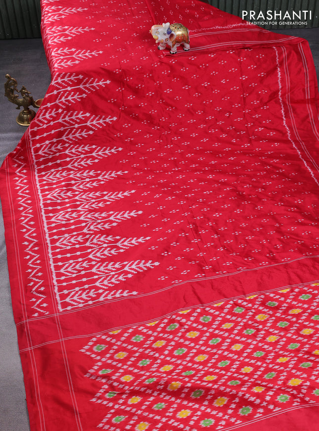 Pochampally silk saree red with allover ikat butta weaves and ikat woven border