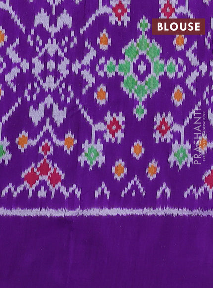 Pochampally silk saree teal green and violet with allover ikat butta weaves and temple design ikat woven border