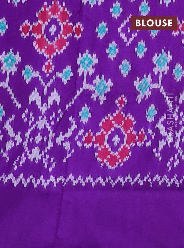 Pochampally silk saree lotus pink and violet with allover ikat butta weaves and temple design ikat woven border