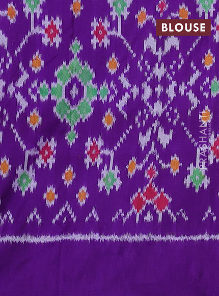 Pochampally silk saree pastel pink and violet with allover ikat butta weaves and temple design ikat woven border