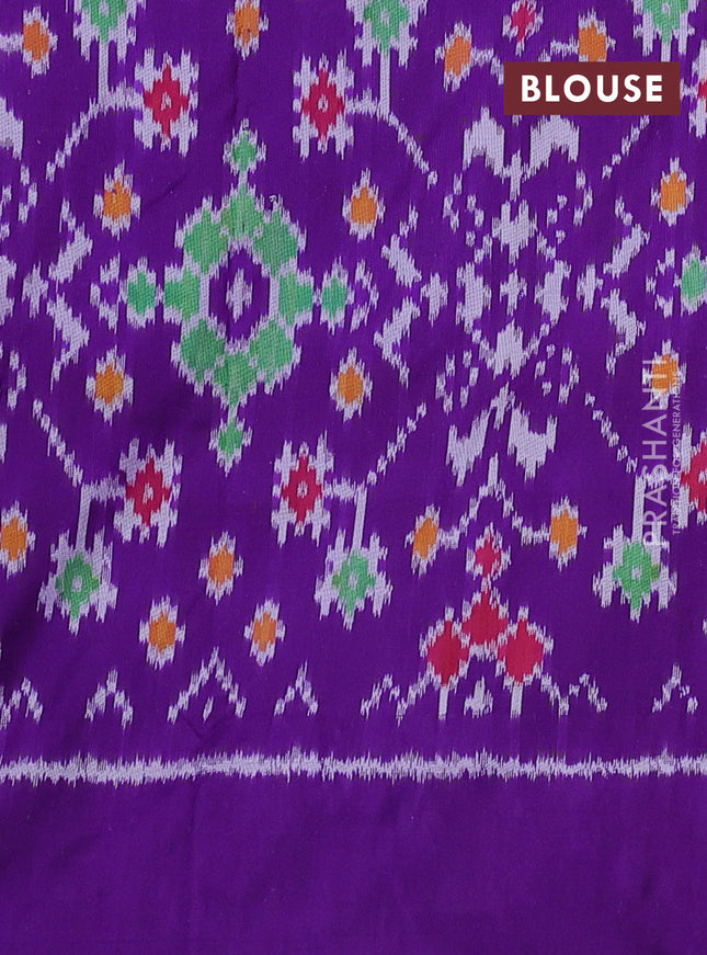 Pochampally silk saree pastel pink and violet with allover ikat butta weaves and temple design ikat woven border