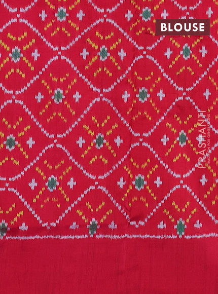 Pochampally silk saree off white and reddish pink with allover ikat butta weaves and ikat woven border