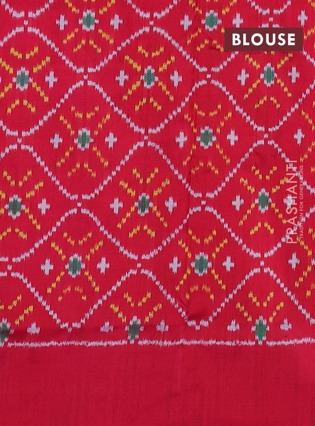 Pochampally silk saree off white and reddish pink with allover ikat butta weaves and ikat woven border