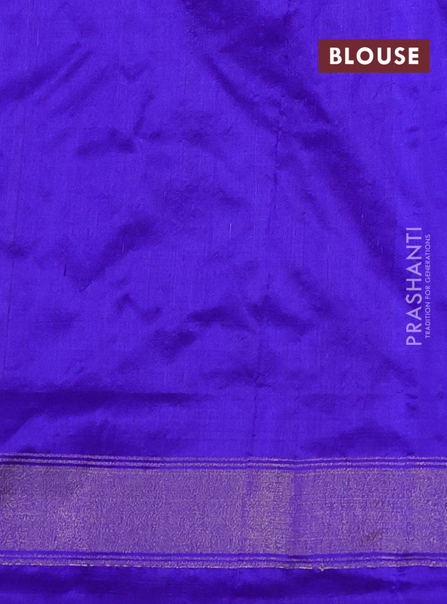 Pochampally silk saree orange and blue with allover ikat weaves and zari woven border