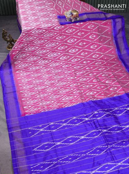 Pochampally silk saree magenta pink and blue with allover ikat weaves and zari woven border