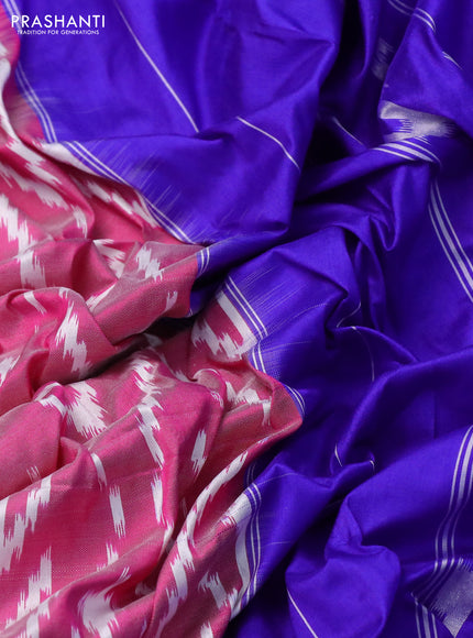 Pochampally silk saree magenta pink and blue with allover ikat weaves and zari woven border