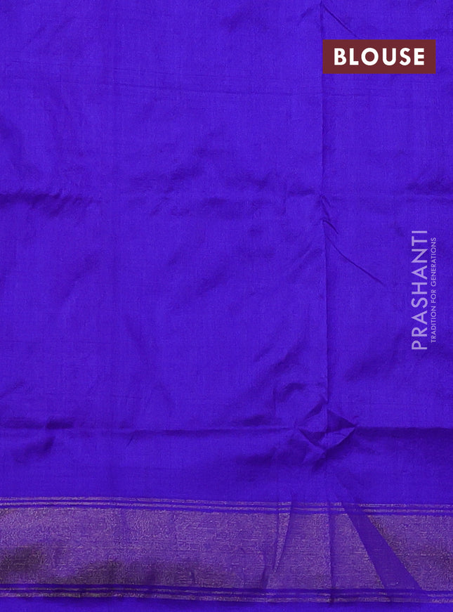 Pochampally silk saree magenta pink and blue with allover ikat weaves and zari woven border