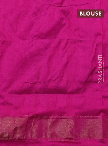 Pochampally silk saree cs blue and pink with allover zig zag ikat weaves and temple design zari woven border