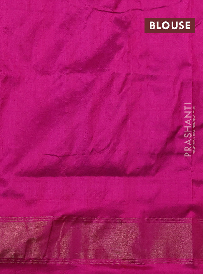 Pochampally silk saree cs blue and pink with allover zig zag ikat weaves and temple design zari woven border