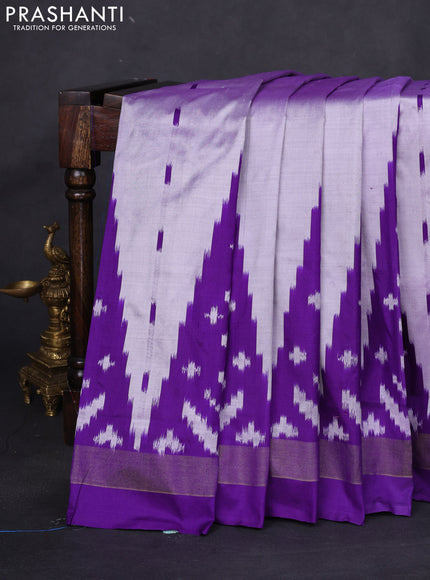 Pochampally silk saree mild lavender and violet with allover ikat butta weaves and temple design ikat woven border