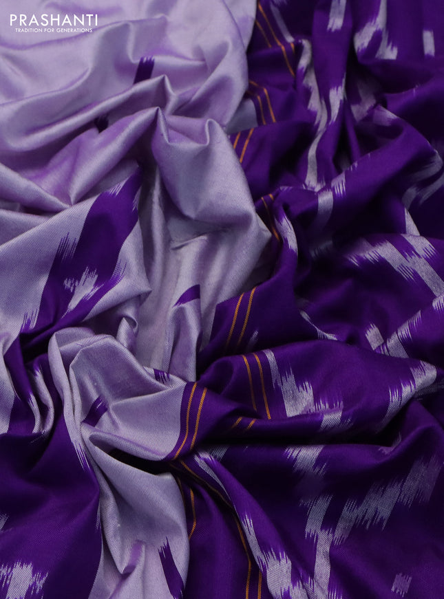 Pochampally silk saree mild lavender and violet with allover ikat butta weaves and temple design ikat woven border