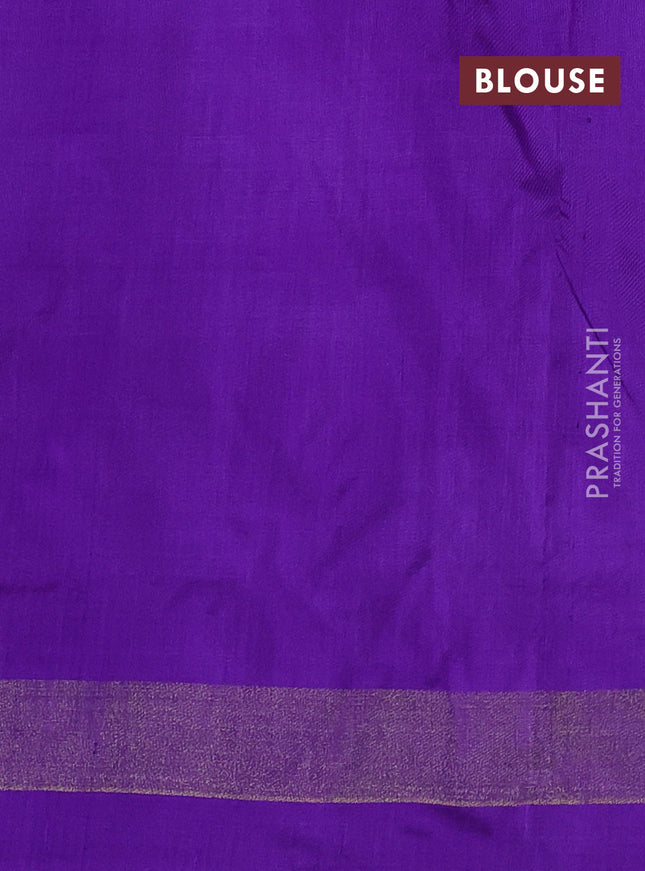 Pochampally silk saree mild lavender and violet with allover ikat butta weaves and temple design ikat woven border