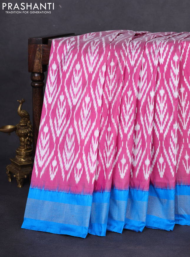 Pochampally silk saree magenta pink and cs blue with allover ikat weaves and zari woven border