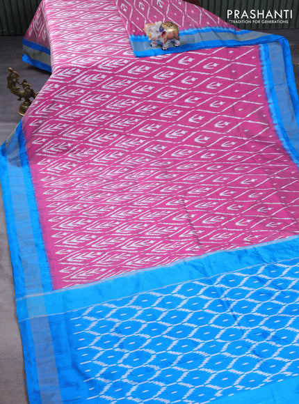 Pochampally silk saree magenta pink and cs blue with allover ikat weaves and zari woven border