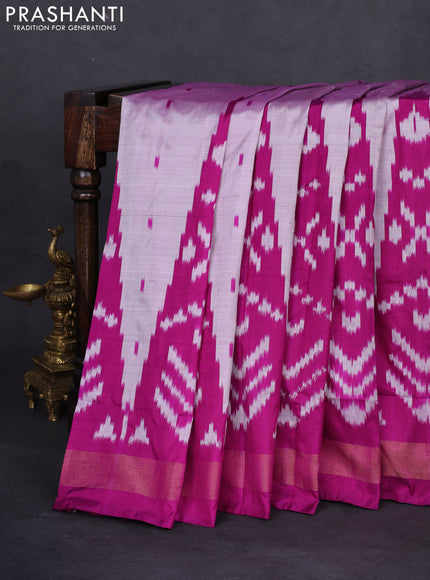 Pochampally silk saree mild lavender and purple with allover ikat butta weaves and temple design ikat woven zari border