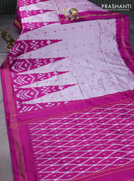 Pochampally silk saree mild lavender and purple with allover ikat butta weaves and temple design ikat woven zari border