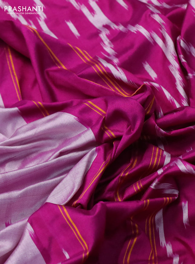 Pochampally silk saree mild lavender and purple with allover ikat butta weaves and temple design ikat woven zari border