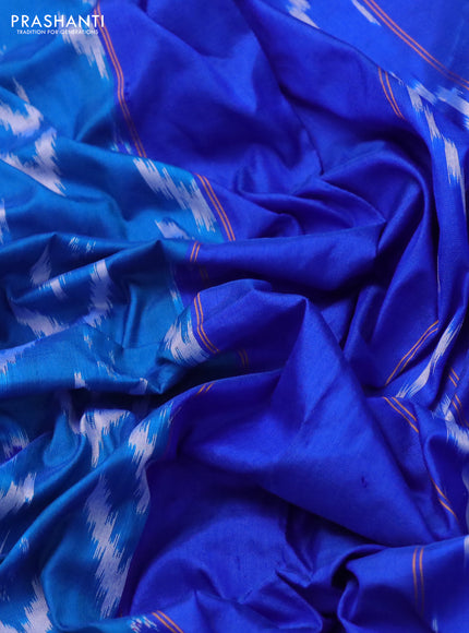 Pochampally silk saree cs blue and blue with allover ikat butta weaves and long zari woven ikat border