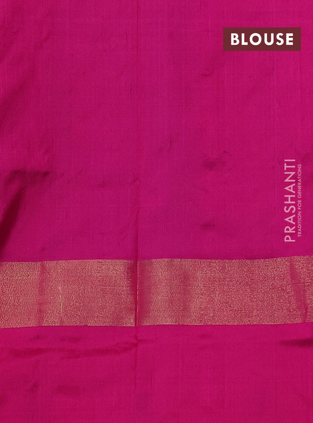 Pochampally silk saree green and pink with allover ikat weaves and long zari woven ikat border