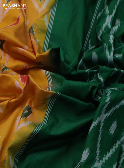 Pochampally silk saree yellow and green with allover ikat butta weaves and long zari woven ikat border