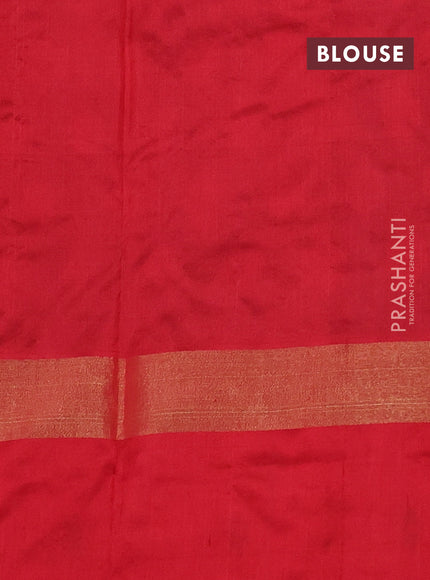 Pochampally silk saree cs blue and red with allover ikat butta weaves and long zari woven ikat border