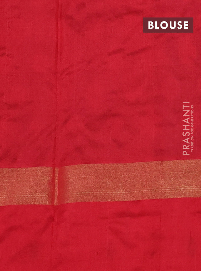 Pochampally silk saree cs blue and red with allover ikat butta weaves and long zari woven ikat border