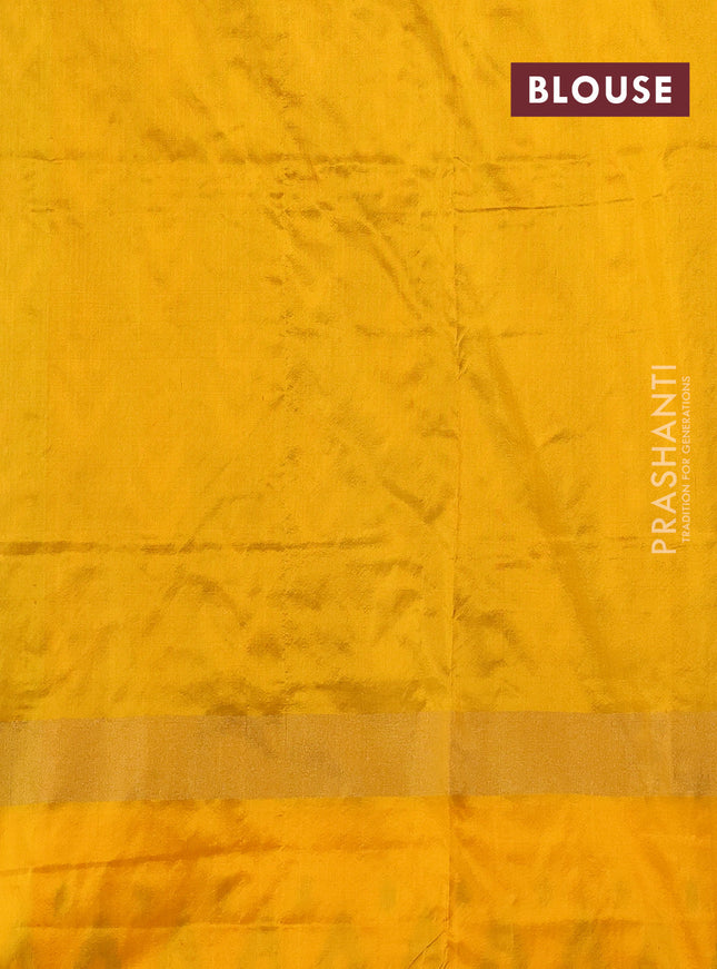 Pochampally silk saree royal blue and mango yellow with allover ikat butta weaves and long zari woven ikat border