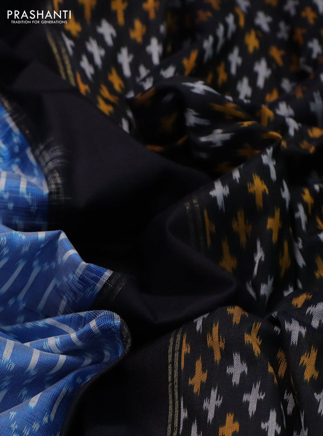 Pochampally silk saree blue and black with allover ikat weaves and long zari woven ikat border