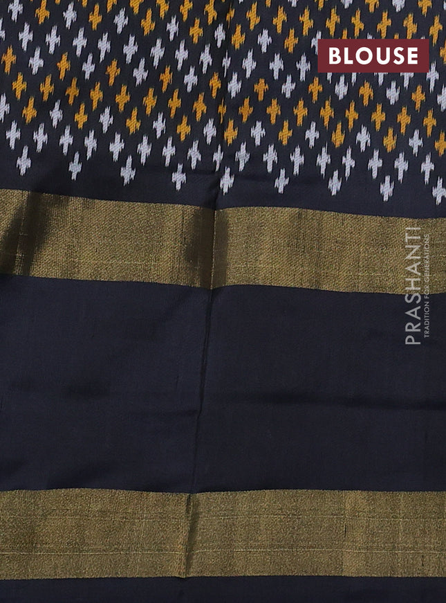 Pochampally silk saree blue and black with allover ikat weaves and long zari woven ikat border
