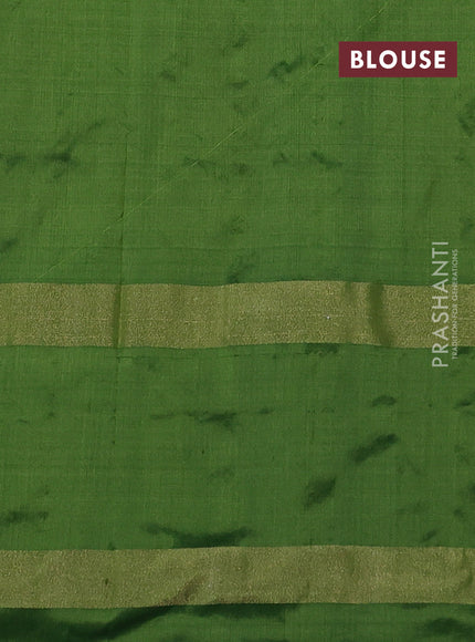 Pochampally silk saree red and sap green with allover ikat butta weaves and long zari woven ikat border