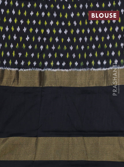 Pochampally silk saree pink and black with plain body and long temple ikat woven zari border