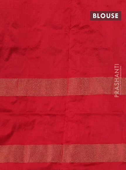 Pochampally silk saree teal green and red with allover ikat butta weaves and long zari woven ikat border