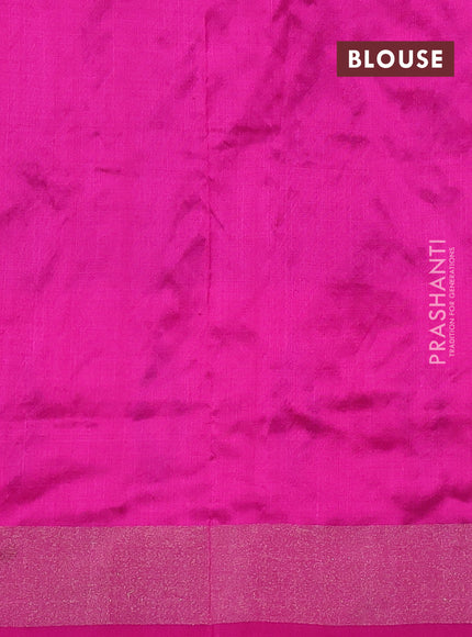 Pochampally silk saree green and pink with allover ikat butta weaves and ikat woven zari border