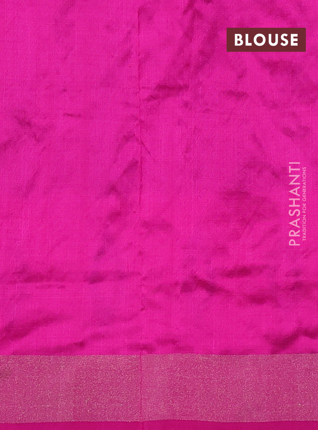 Pochampally silk saree green and pink with allover ikat butta weaves and ikat woven zari border