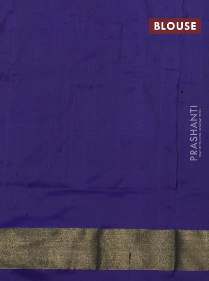 Pochampally silk saree dual shade of pink and blue with allover ikat butta weaves and long ikat woven zari border